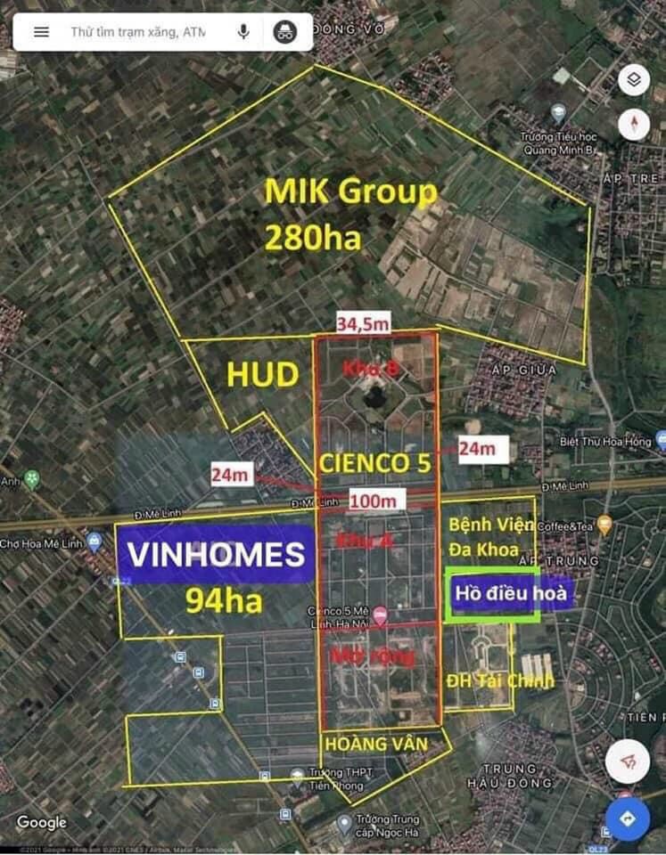 Bán Đất Nền Biệt Thự Cienco5 Mê Linh, 375m2 Hướng Tây, View Hồ, Cạnh Sun Group